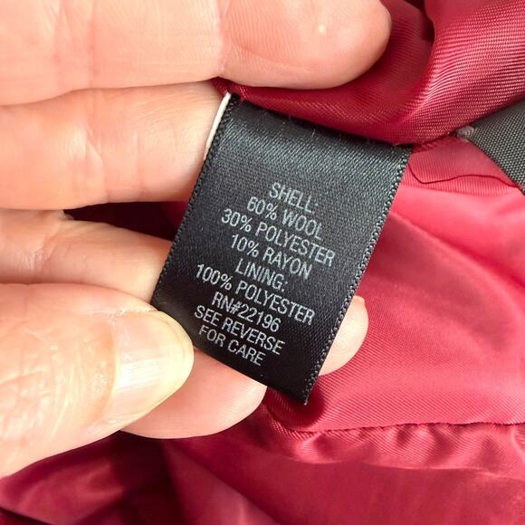 Croft & Barrow Red Wool Blend Hooded Toggle Button Short Pea Coat Women's M - Picture 12 of 12